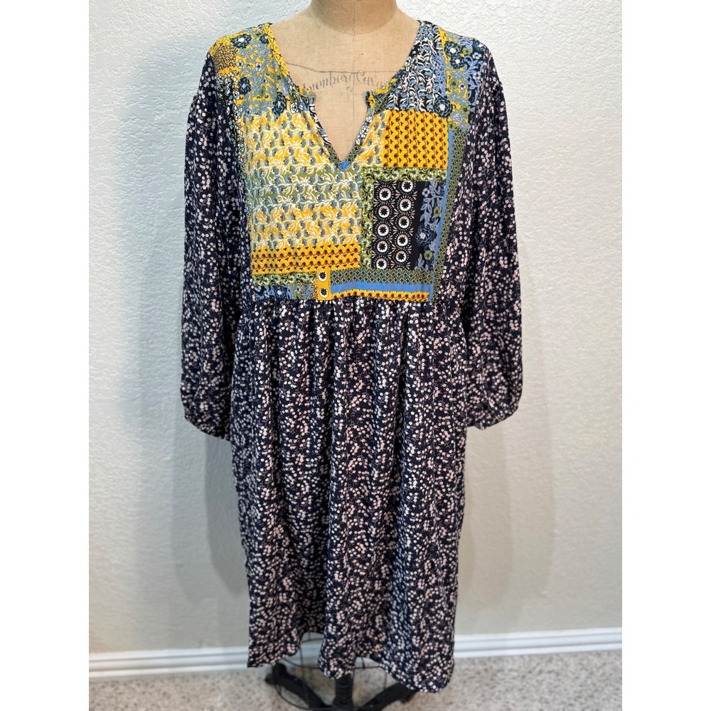 Égs California Women 3XL‎ Floral Print Patchwork Blouson Sleeve Dress Boho NWT